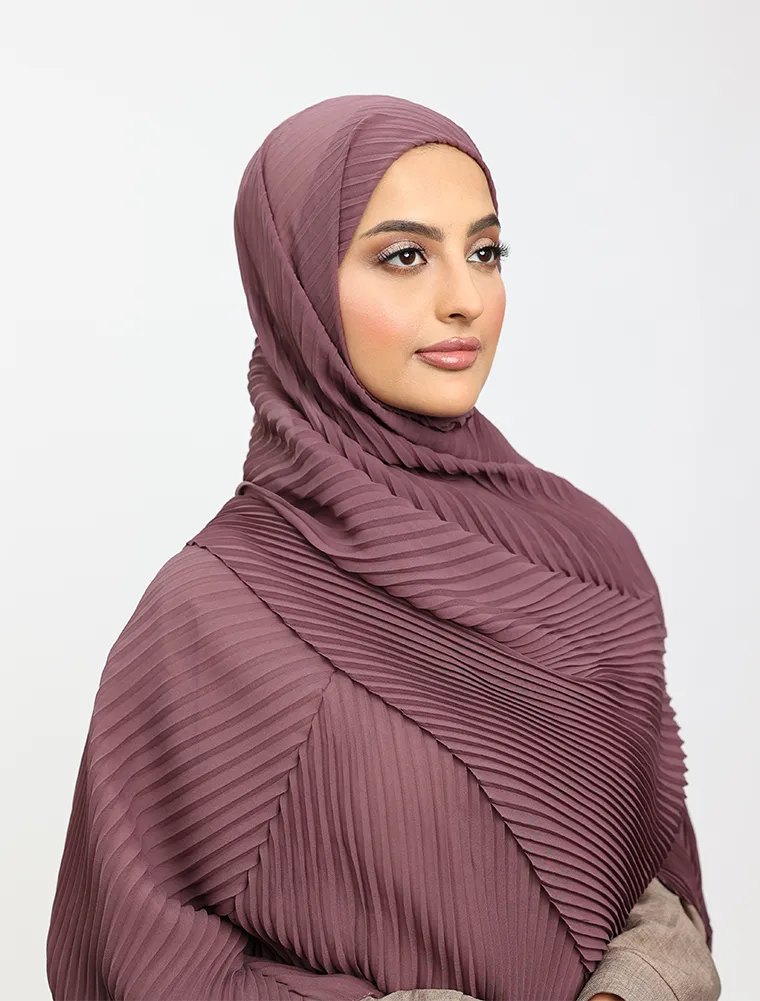 Mauve Pleated Chiffon Hijab